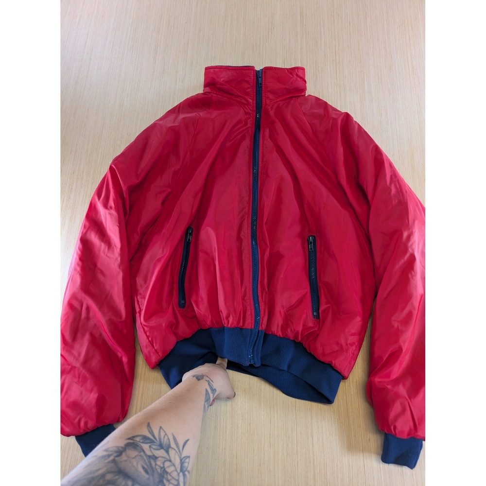 Vintage Wiman Bomber Jacket Mens XL Red Navy Blue Full Zip Windbreaker USA Made